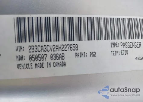 2010 Dodge Charger Sxt z USA, uszkodzony, nr VIN 2B3CA3CV2AH227658